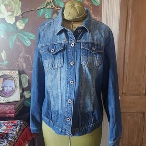 Ruff Hewn Denim Jacket Women’s L Classic Medium Wash Cotton